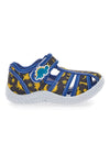 Schwarze Sandalen mit blauem Besatz und Dinosauriern aus Stoff mit geschlossener Spitze Pitt Kids 2492