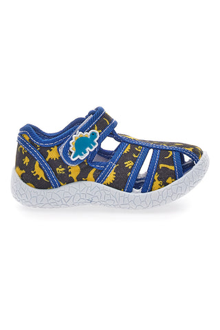 Sandali Neri con Rifiniture Blu e Dinosauri in Tessuto con Punta Chiusa Pitt Kids 2492