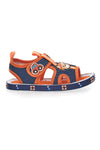 Blaue und orangefarbene Sandalen mit Teddybär und Auto aus Pitt Kids-Stoff 2635