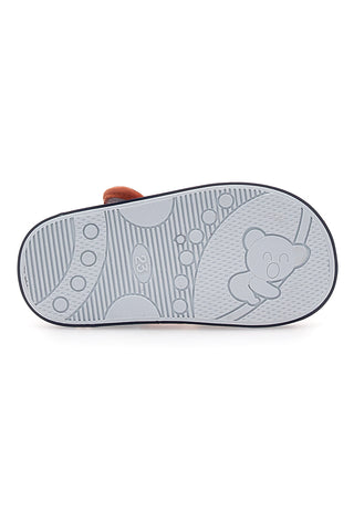 Blaue und orangefarbene Sandalen mit Teddybär und Auto aus Pitt Kids-Stoff 2635