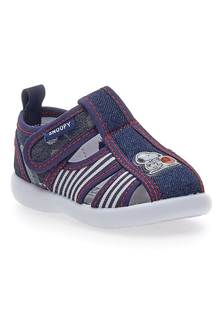 Geschlossene „First Steps“-Sandalen mit Jeansspitze und Snoopy-Streifen 0616109