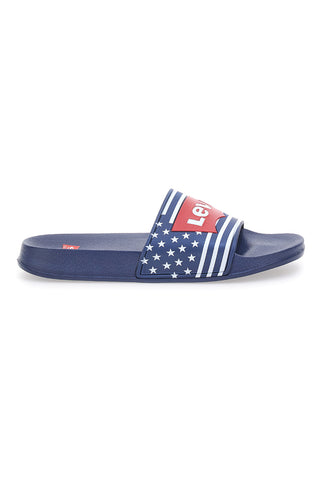 LEVI'S POOL Marineblaue Hausschuhe mit rotem Silikon-Logo