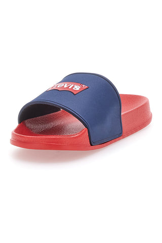 Ciabatte Rosse con Fascia a Contrasto Blu