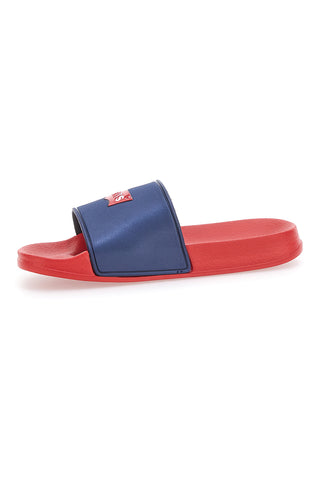 Ciabatte Rosse con Fascia a Contrasto Blu