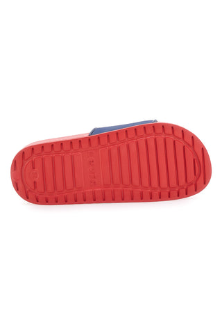 Ciabatte Rosse con Fascia a Contrasto Blu