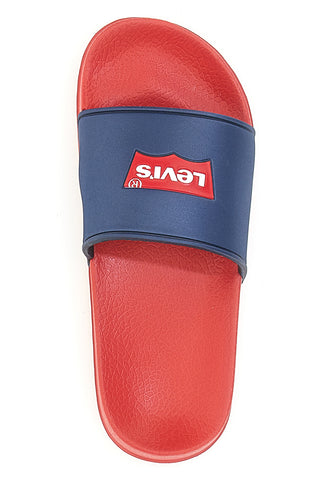 Ciabatte Rosse con Fascia a Contrasto Blu