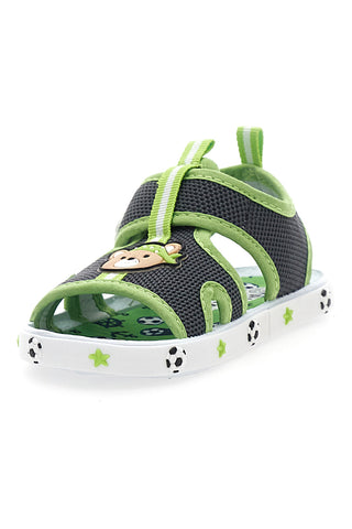 Graue und grüne Lauflernsandalen mit Teddybär und Auto Pitt Kids PK2636A