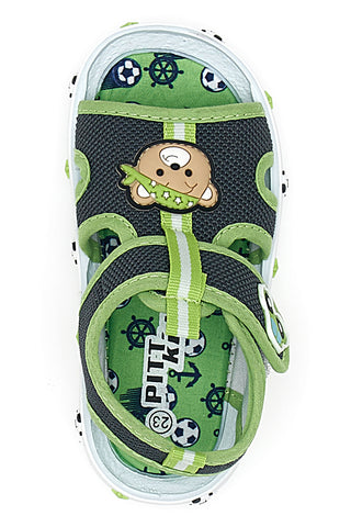 Graue und grüne Lauflernsandalen mit Teddybär und Auto Pitt Kids PK2636A