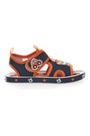 Marineblaue und orangefarbene Lauflernsandalen mit Teddybär und Auto Pitt Kids PK2636B
