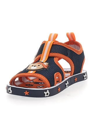 Marineblaue und orangefarbene Lauflernsandalen mit Teddybär und Auto Pitt Kids PK2636B