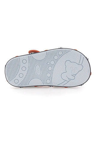 Marineblaue und orangefarbene Lauflernsandalen mit Teddybär und Auto Pitt Kids PK2636B