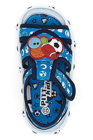 Blaue Lauflernsandalen mit Sportbällen Pitt Kids PK2758A