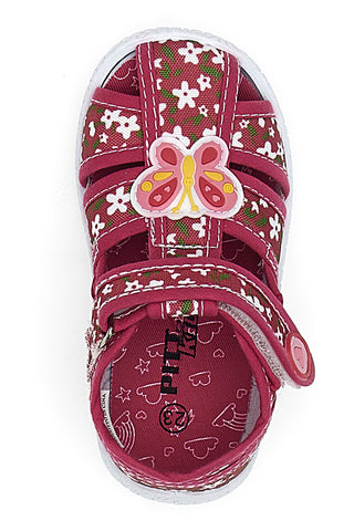PITT KIDS PK2876A Weiche rote Sandalen mit Schmetterlingen und Klettverschluss
