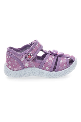 Sandali Viola Morbidi con Fiorellini e Velcro PITT KIDS PK2876A