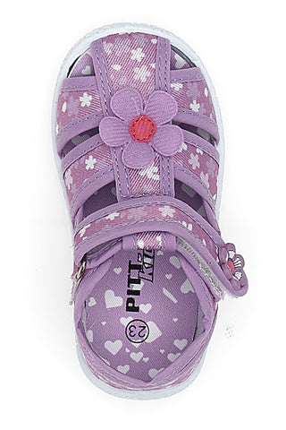 PITT KIDS PK2876A Weiche lila Sandalen mit Blumen und Klettverschluss