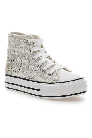 Sneakers alte bianche con pizzo e paillettes ENERGY E106