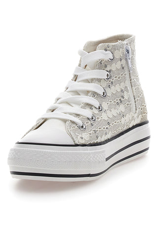 Weiße High-Top-Sneaker mit Spitze und Pailletten ENERGY E106