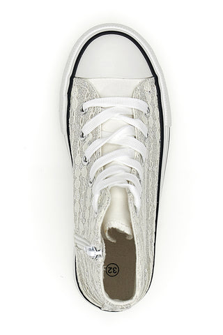 Weiße High-Top-Sneaker mit Spitze und Pailletten ENERGY E106
