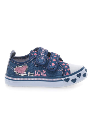 PITT KIDS 224275 Jeansblaue Sneakers mit Herzen und Klettverschluss