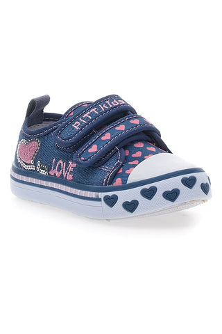 Sneakers blu denim con cuori e scritte a strappo PITT KIDS 224275