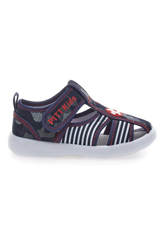 Sandali chiusi blu con righe e chiusura in velcro PITT KIDS 2242876