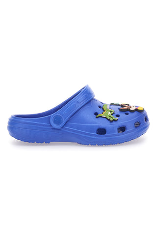 Blaue Clog-Hausschuhe mit Dinosaurier-Applikationen 2T2L 726