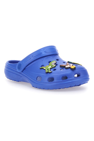 Blaue Clog-Hausschuhe mit Dinosaurier-Applikationen 2T2L 726