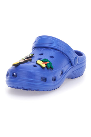 Blaue Clog-Hausschuhe mit Dinosaurier-Applikationen 2T2L 726