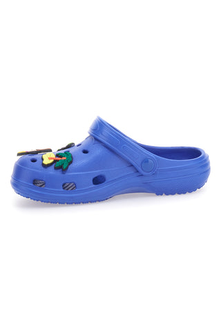 Blaue Clog-Hausschuhe mit Dinosaurier-Applikationen 2T2L 726