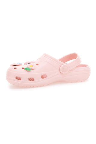 Rosa Clog-Hausschuhe mit Schmetterlings- und Blumenapplikationen 2T2L 726
