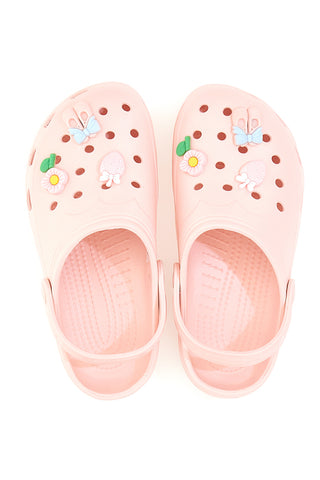 Rosa Clog-Hausschuhe mit Schmetterlings- und Blumenapplikationen 2T2L 726