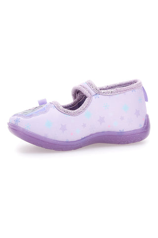 Fliederfarbene Stoffpantoffeln mit Frozen-Aufdruck und Frozen-Schleife D4310717T