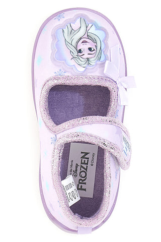Fliederfarbene Stoffpantoffeln mit Frozen-Aufdruck und Frozen-Schleife D4310717T