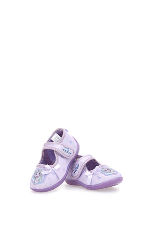 Fliederfarbene Stoffpantoffeln mit Frozen-Aufdruck und Frozen-Schleife D4310717T