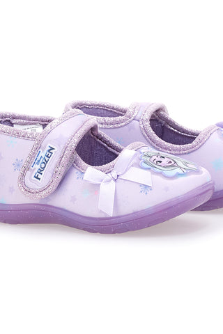 Fliederfarbene Stoffpantoffeln mit Frozen-Aufdruck und Frozen-Schleife D4310717T