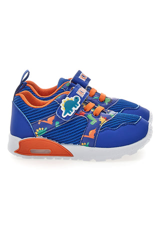 Sneakers blu e arancioni fantasia dinosauri primi passi Pitt kids PK2380A