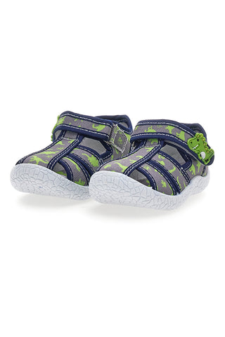 Blaue Dinosaurier gemusterte halboffene Zehensandalen Pitt Kinder PK2492G