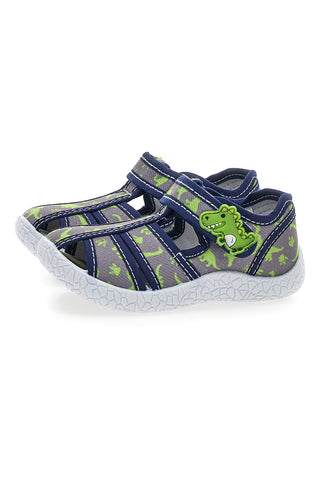 Blaue Dinosaurier gemusterte halboffene Zehensandalen Pitt Kinder PK2492G