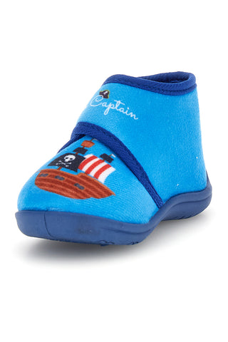 Hellblaue Hausschuhe mit Piratenmotiv von Pitt Kids, Modell PK2984A