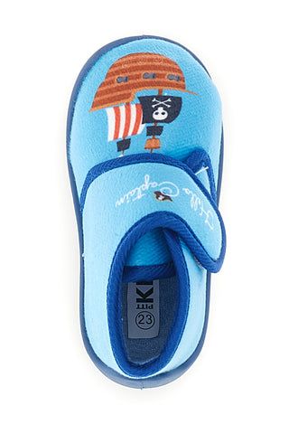 Hellblaue Hausschuhe mit Piratenmotiv von Pitt Kids, Modell PK2984A