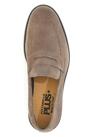 Mocassini Taupe In Vera Pelle Scamosciata Pittarello Plus 66