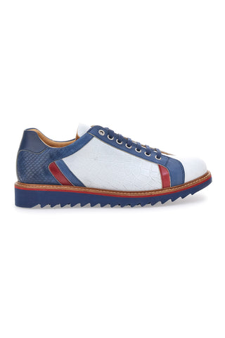 Weiße und blaue Schnürschuhe aus echtem Leder, hergestellt in Italien, Pittarello Plus PT325