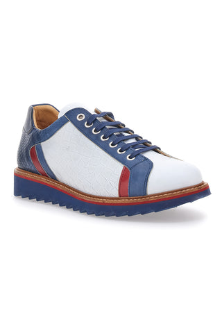 Weiße und blaue Schnürschuhe aus echtem Leder, hergestellt in Italien, Pittarello Plus PT325