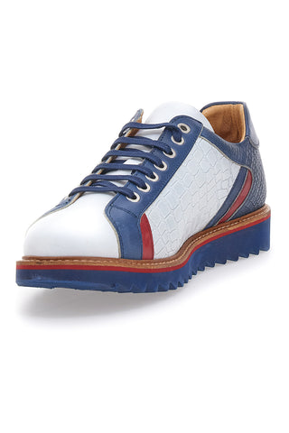 Weiße und blaue Schnürschuhe aus echtem Leder, hergestellt in Italien, Pittarello Plus PT325