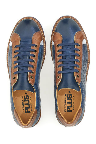Blaue Schnürschuhe aus echtem Leder, hergestellt in Italien, Pittarello Plus PT325