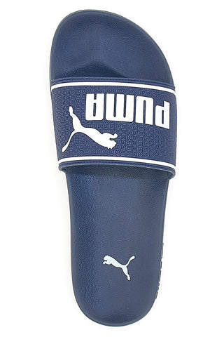 Blaue Gummipantoffeln mit Puma Leadcat 2.0 Logo