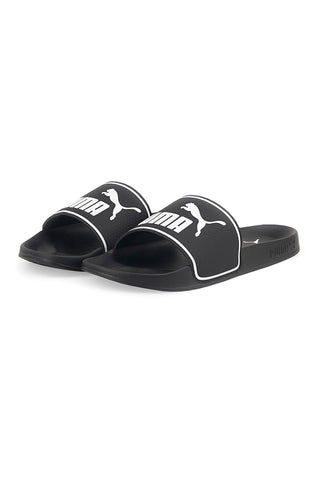 Schwarze Hausschuhe mit weißem Puma Leadcat 2.0-Logo