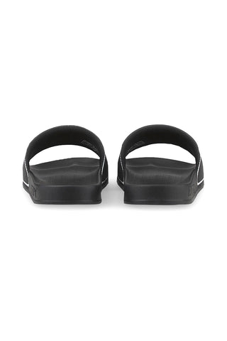 Schwarze Hausschuhe mit weißem Puma Leadcat 2.0-Logo