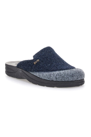 Blaugraue Hausschuhe aus echtem Leder BIO UP 653
