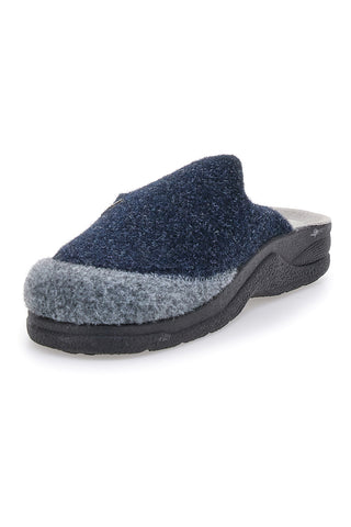 Blaugraue Hausschuhe aus echtem Leder BIO UP 653
